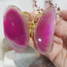Load image into Gallery viewer, bUTTERFLY Pink Agate Wings Gold 75mm x 70mm 3