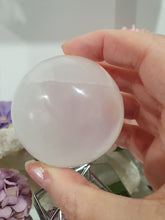 Load image into Gallery viewer, Selenite Sphere Crystal Carving on Silver Stand.| Inspires Connection to the Angelic Realm