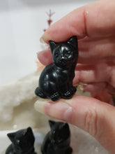 Load image into Gallery viewer, Cat sitting Black Obsidian Animal Crystal Carving Stone 35mm