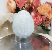 Load image into Gallery viewer, Celestite Egg Crystal Carving Stone on plastic stand 50mm 13