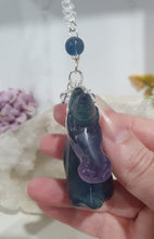 Load image into Gallery viewer, "THE MYSTICAL UNICORN" Fluorite Unicorn Crystal Carving Silver Crystal Energy Enhancer© Gemstone / Hanger / Suncatcher / Ornament 220mm | Inspires Purity, Strength and Magic