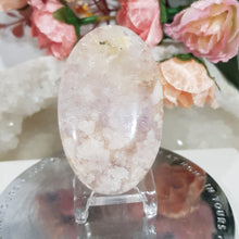 Load image into Gallery viewer, Pink-Amethyst-Flower-Agate-Palm-Stone-Crystal-Stone-on-Stand-Moonlight-Crystals-Australia-for-sale-buy-now-Online-Crystal-Store