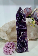 Load image into Gallery viewer, Beautiful Chevron Crystal Amethyst Stone Tower Obelisk. Inspires Insight and spirituality