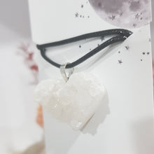 Load image into Gallery viewer, Heart Quartz Crystal Cluster Pendant Stone silver with black cord necklace P58