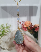 Load image into Gallery viewer, "ORACLE EGG" Celestite Crystal Stone Gold Wired Crystal Energy Enhancer© Hanger Ornament Suncatcher 200mm | Divine Connection, Harmony & Intuition