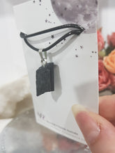 Load image into Gallery viewer, Black Tourmaline Raw Crystal Pendant Stone silver with black cord chain P50