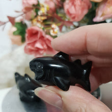 Load image into Gallery viewer, Shark Crystal Carving Black Obsidian Stone 40mm
