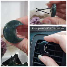 Load image into Gallery viewer, Moon Car Clip Moss Agate Crystal Carving Stone 30mm | Inspires Transformation and Grounding