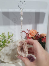 Load image into Gallery viewer, Grace and Connection - Pink Amethyst geode Crystal Energy enhancer suncatcher hanger. Inspires divine connection