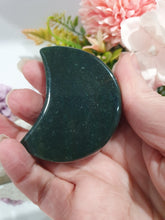 Load image into Gallery viewer, Moon Bowl Moss Agate Crystal Carving Stone. Inspires tranquility and grounding.
Beautiful polished Moss Agate Moon Bowl Crystal Carving