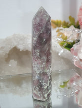 Load image into Gallery viewer, Pink Tourmaline in Quartz Crystal Point Tower Stone.
STONE OF SELF LOVE & COMPASSION
Lovely Pink Tourmaline in Quartz point tower. Lovely pockets of Pink Tourmaline.