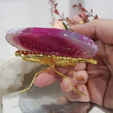 Load image into Gallery viewer, bUTTERFLY Pink Agate Wings Gold 75mm x 70mm 3