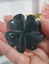 Load image into Gallery viewer, Four Leaf Clover Moss Agate Crystal Carving Stone. Inspires tranquility and grounding.
THIS ITEM IS SCRATCHED AND SCUFFED.