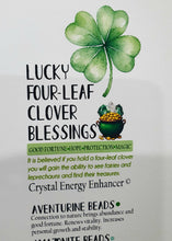 Load image into Gallery viewer, "LUCKY FOUR-LEAF CLOVER BLESSINGS" Handcrafted Aventurine Crystal Carving Gold Stone Crystal Energy Enhancer© / Hanger / Ornament / Suncatcher
Beautiful Aventurine four-leaf clover crystal carving beaded with Amazonite, Aventurine and Quartz. Wire wrapped in Gold.