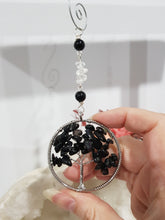 Load image into Gallery viewer, TREE OF LIFE - SPIRITUALITY | GROWTH | PROTECTION - Black Obsidian Tree of Life silver Crystal Energy Enhancer© | Hanger | Sun Catcher | Ornament 160mm
