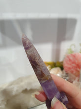 Load image into Gallery viewer, SECONDS STOCK - Athame Dagger Amethyst Chevron Crystal Carving Stone
INSPIIRES INTUITION AND SPIRITUALITY
this has a misshapen tip
Lovely Amethyst Chevon Athame (Dagger) Crystal Carving Stone. The very tip is just a little misshapen