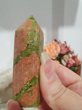 Load image into Gallery viewer, Beautiful Unakite Crystal Point Tower Stone. Lovely Colouring. Inspires confidence and self worth