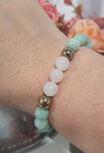 Load image into Gallery viewer, Amazonite, Rose Quartz & Pyrite Crystal Bracelet Gemstones 8mm 7inch bracelet. Hope, Love & Success