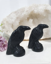 Load image into Gallery viewer, Beautiful polished Black Obsidian Raven / Crow Crystal Carving Stone. Inspires Protection and Balance. 50mm