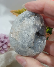 Load image into Gallery viewer, Celestite Egg Crystal Carving on silver Stand.
Inspires Communication with the Angels
Gorgeous Celestite egg Crystal Carving on silver Stand.