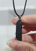 Load image into Gallery viewer, Black Tourmaline Raw Crystal Pendant Stone silver with black cord chain | Protective Energy
Beautiful Raw Black Tourmaline pendant on black cord necklace