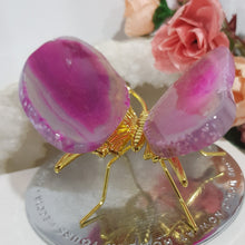 Load image into Gallery viewer, bUTTERFLY Pink Agate Wings Gold 75mm x 70mm 3
