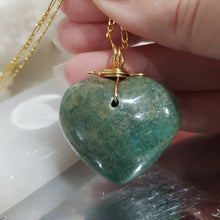 Load image into Gallery viewer, Amazonite Heart Crystal Pendant Gold Wired Gemstone 40mm (chain NOT included) P170