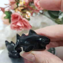 Load image into Gallery viewer, Shark Crystal Carving Black Obsidian Stone 40mm
