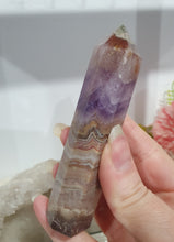 Load image into Gallery viewer, Lovely Amethyst Agate Tower. stunning tower just has a slight lean and the tip has paint or something on it. doesnt look like stone. think it might have paint on or part of the tip protection. apart from this the colouring is gorgeous.