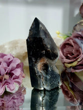 Load image into Gallery viewer, Black Sphalerite Crystal Point Tower Stone. Inspires Stability and Personal Growth. lovely and sparkly