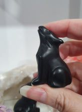 Load image into Gallery viewer, Wolf Black Obsidian Crystal Carving Stone.
Protection and Balance
Beautiful polished Black Obsidian Wolf Crystal Carving Stone. Inspires Protection and Balance