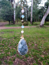 Load image into Gallery viewer, "ORACLE EGG" Celestite Crystal Stone Gold Wired Crystal Energy Enhancer© Hanger Ornament Suncatcher 200mm | Divine Connection, Harmony & Intuition