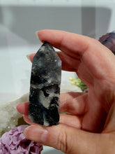 Load image into Gallery viewer, Black Sphalerite Crystal Point Tower Stone. Inspires Stability and Personal Growth. lovely and sparkly