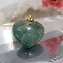 Load image into Gallery viewer, Amazonite Heart Crystal Pendant Gold Wired Gemstone 40mm (chain NOT included) P170