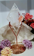 Load image into Gallery viewer, Lovely polished Quartz Diamond Crystal Carving on Rose Gold stand. Quartz Stone. This has been discounted due to a crack in diamond.