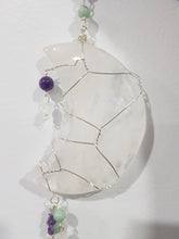 Load image into Gallery viewer, MANIFESTATION / INTUITION / SPIRITUALITY - Moon Crescent Quartz Crystal Carving Stone silver wired Crystal Energy Enhancer© / Wall Hanger / Sun Catcher / Ornament 1 360mm