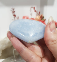 Load image into Gallery viewer, Blue-celestite-heart-on-stand-moonlight-crystals-australia