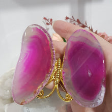 Load image into Gallery viewer, bUTTERFLY Pink Agate Wings Gold 75mm x 70mm 3