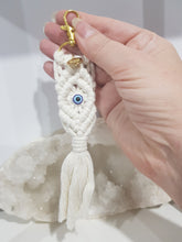 Load image into Gallery viewer, KEY RING White Macrame - PROTECTION - Evil Eye 170mm KEYRING