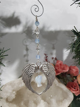 Load image into Gallery viewer, MEMORIAL KEEPSAKE Angel Wings BLUE JADE Crystal Energy Enhancer© / Ornament / Sun Catcher / Memorial Hanger 195mm