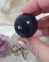 Load image into Gallery viewer, Beautiful Blue Sandstone Sphere Crystal Carving on Silver Stand in the shape of an ant. This is so lovely and sparkly.