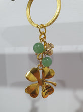 Load image into Gallery viewer, LUCKY FOUR LEAF CLOVER BLESSINGS" Metal Clover with Aventurine Beads Crystal Keyring
Choose from Gold of Silver medal colour.
INSPIRES ABUNDANCE AND GOOD FORTUNE