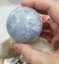 Load image into Gallery viewer, Celestite-Sphere-on-Stand-Crystal-Stone-Moonlight-Crystals-Australia
