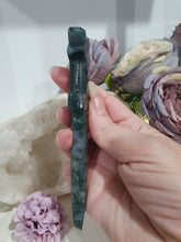 Load image into Gallery viewer, Beautiful Polished Moss Agate Athame (Dagger) Crystal Carving. Inspires Grounding and connection