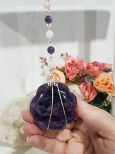 Load image into Gallery viewer, INTUITIVE ROSE - INTUITION | LOVE | MAGIC - Amethyst Rose Carving silver Crystal Energy Enhancer© / Hanger / Ornament / Sun Catcher 200mm