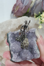 Load image into Gallery viewer, Beautiful Amethyst Cluster Crystal with Miner and Pyrite Clusters Stones.