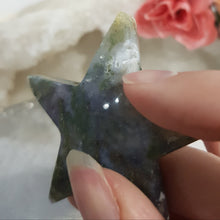Load image into Gallery viewer, Green Moss Agate Star Crystal Carving Stone 60mm 5 ROUGH TIP EDGE