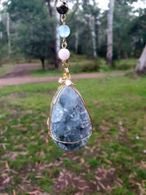 Load image into Gallery viewer, "ORACLE EGG" Celestite Crystal Stone Gold Wired Crystal Energy Enhancer© Hanger Ornament Suncatcher 200mm | Divine Connection, Harmony & Intuition