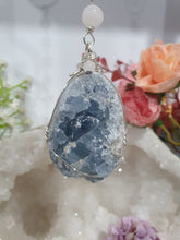 Load image into Gallery viewer, Gorgeous Blue Celestite Crystal Egg specimen Crystal Energy Enhancer / suncatcher beaded with Rose Quartz. Blue Jade and Hematite. Promote Divine Connection, harmony and spirituality.