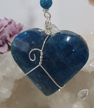 Load image into Gallery viewer, HEART OF POSSIBILITY" Handcrafted Apatite Heart Crystal Carving Silver Crystal Energy Enhancer© / Hanger / Ornament / Suncatcher
MANIFEST | LOVE | HARMONY
Gorgeous Apatite heart crystal carving beaded with Apatite, Rose Quartz & Quartz. Wire wrapped in silver